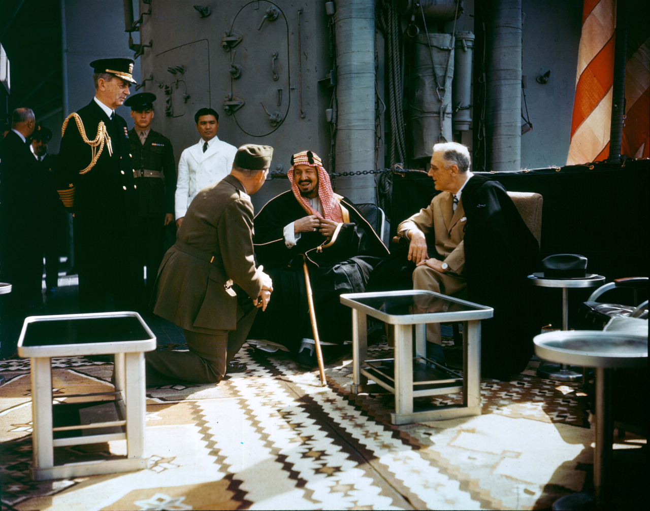 FDR and Ibn Saud aboard the USS Quincy